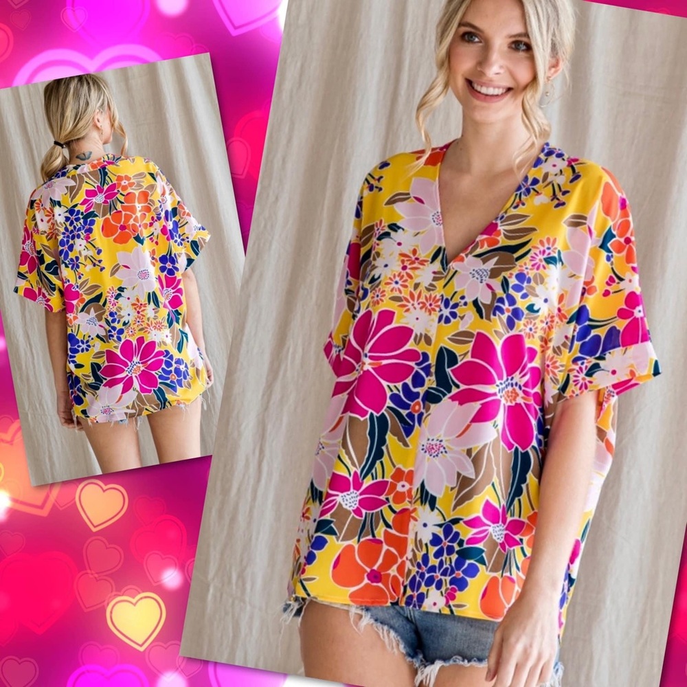 Jodifl Yellow Floral Vneck Top